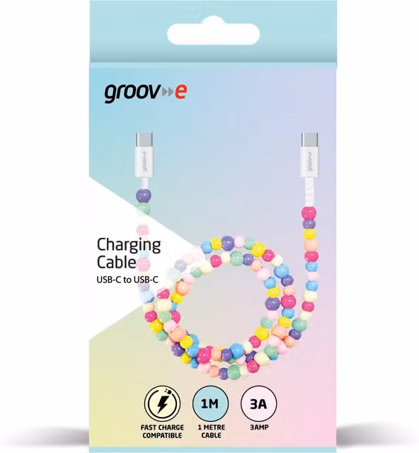 Groov-e USB-C to USB-C Charging Cable in White and Multicolour