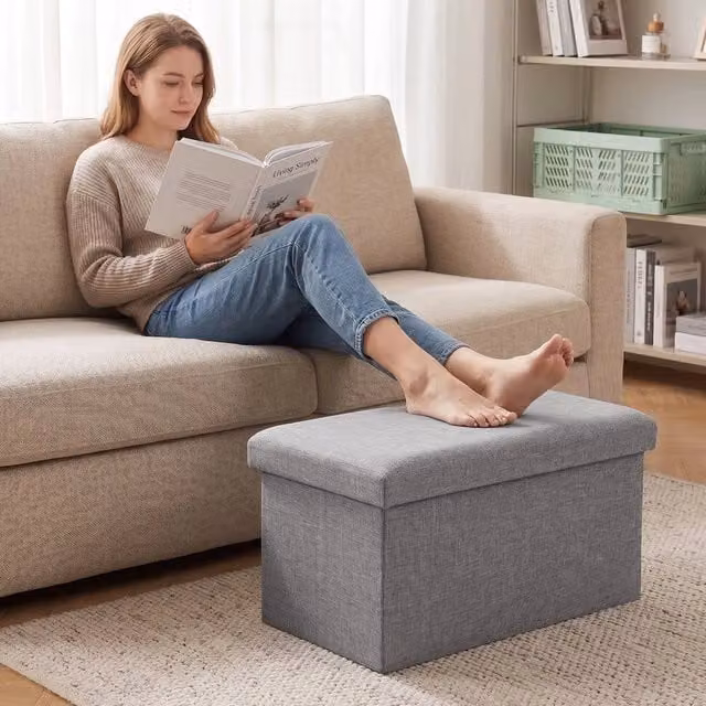 EONLION Dark Grey Folding Large Ottoman Storage Box and Seat Stool