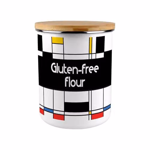 Purely Home Retro Art Deco Gluten-Free Flour Canister, Multicolour Enamel Kitchen Storage Tin, 2.7 l – 1