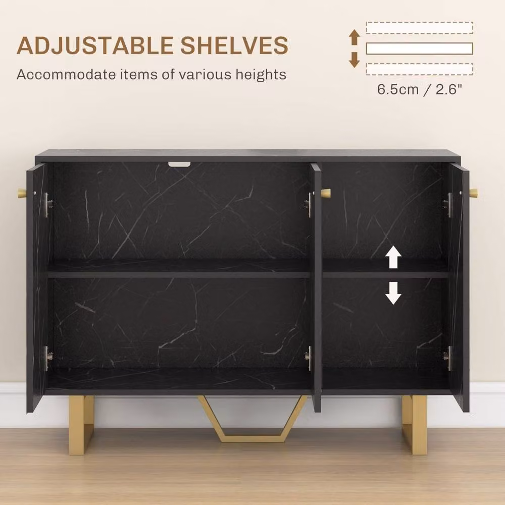 Wyld Haus Suno Modern 3-Door Sideboard in Black Marble Effect with Gold Metal Legs – 4