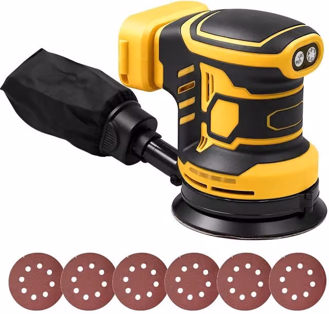 Ventryn 6-Speed 125mm Brushless Orbital Sander Tool for 18V Rechargeable Battery, Yellow/Multicolour