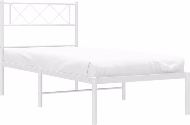 Berkfield Home Metal Bed Frame with Headboard in White, W/D/H: 90 x 190 cm – 1
