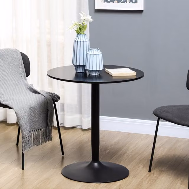 HOMCOM Modern Round Dining Table with Matt Black Metal Base