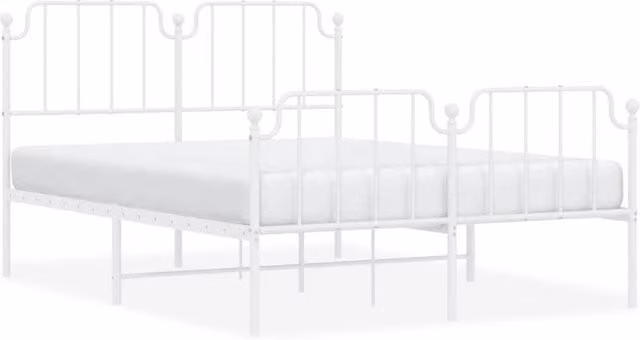 Berkfield Home Metal Bed Frame with Headboard and Footboard in White, W/D/H: 140 x 190 cm