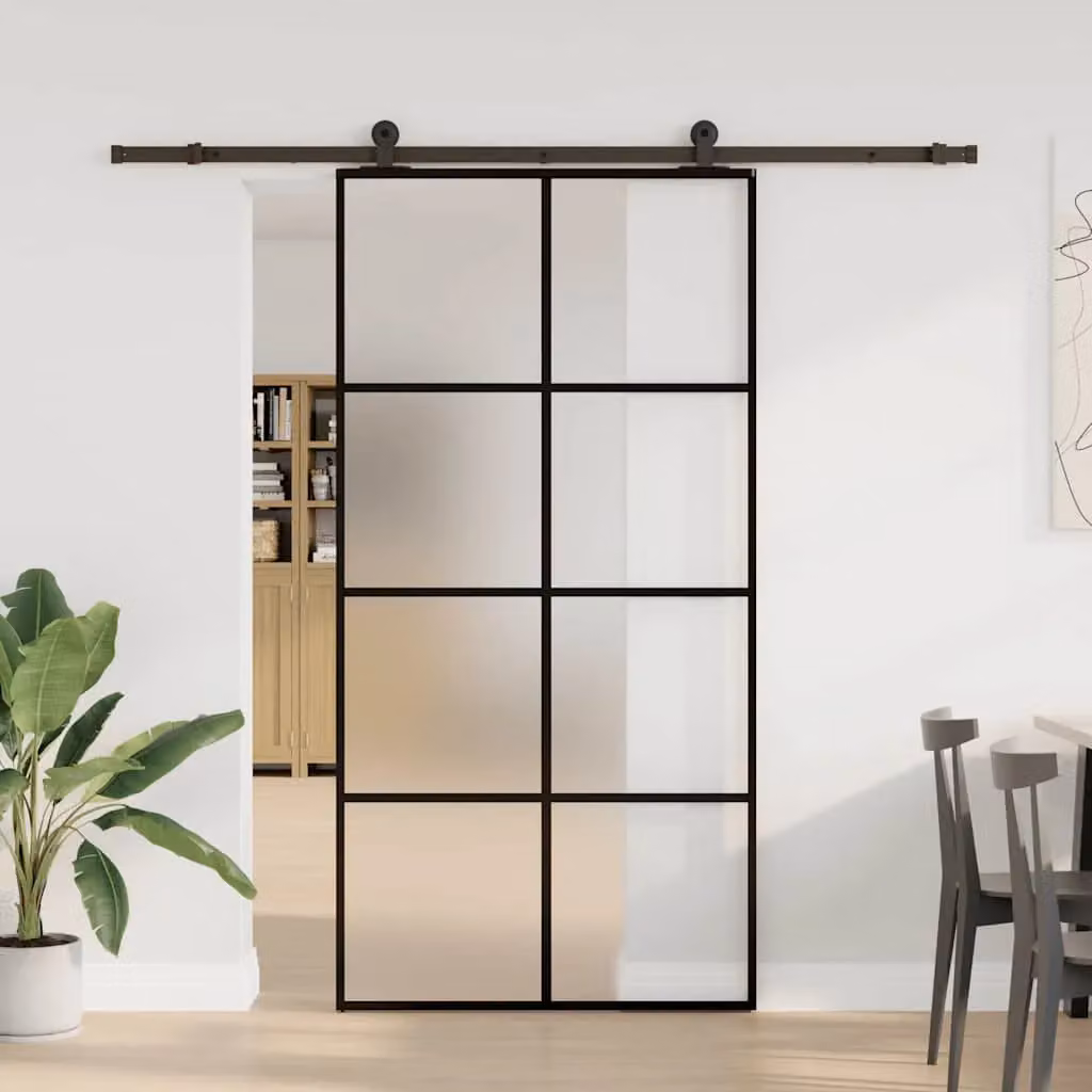Berkfield Home Modern Sliding Door with Hardware Set in Black, ESG Glass and Aluminium, W: 102.5 cm, H: 205 cm – 2