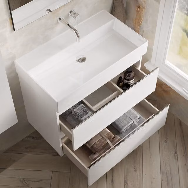 Banyetti Vatilla 800mm Wall Hung Vanity Unit with Veneto No Tap Hole Basin in Gloss White – 1