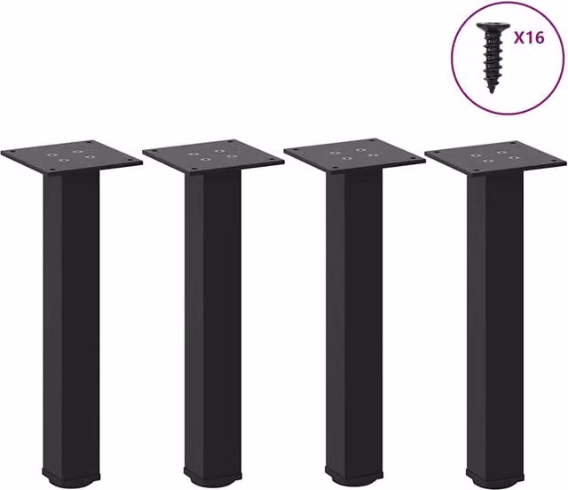 Berkfield Home Set of 4 Black Matt Steel Coffee Table Legs, Height: 43 cm