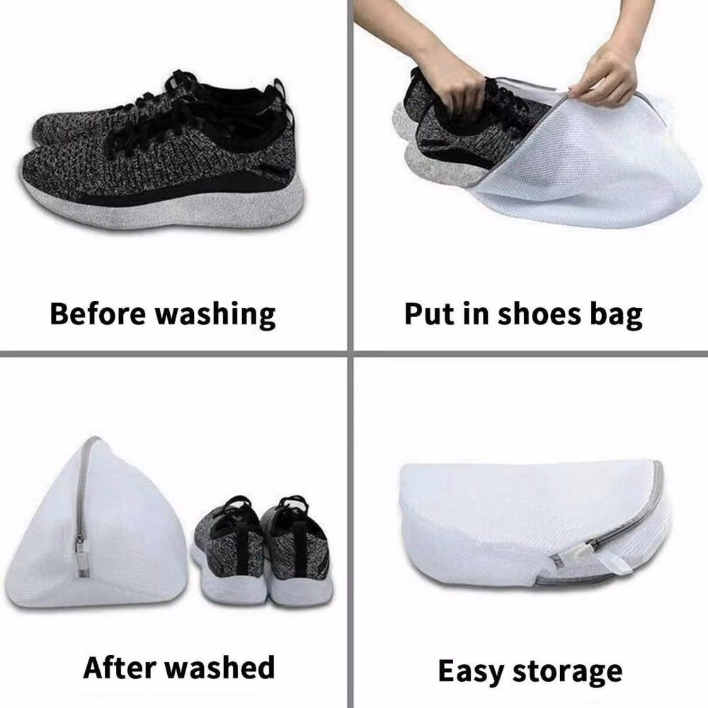 FLAVORA 2-Piece White Mesh Zipper Shoe Laundry Wash Bags – 3