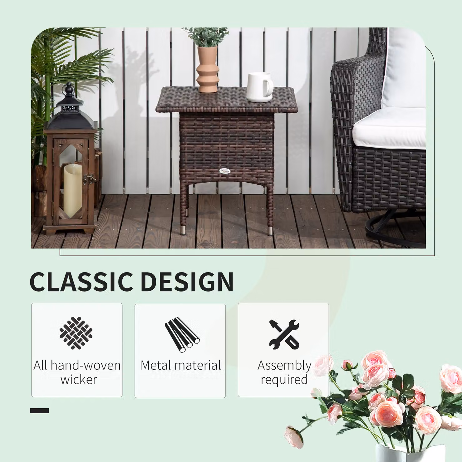 OUTSUNNY Brown PE Rattan Outdoor Coffee Table and Side Table – 3