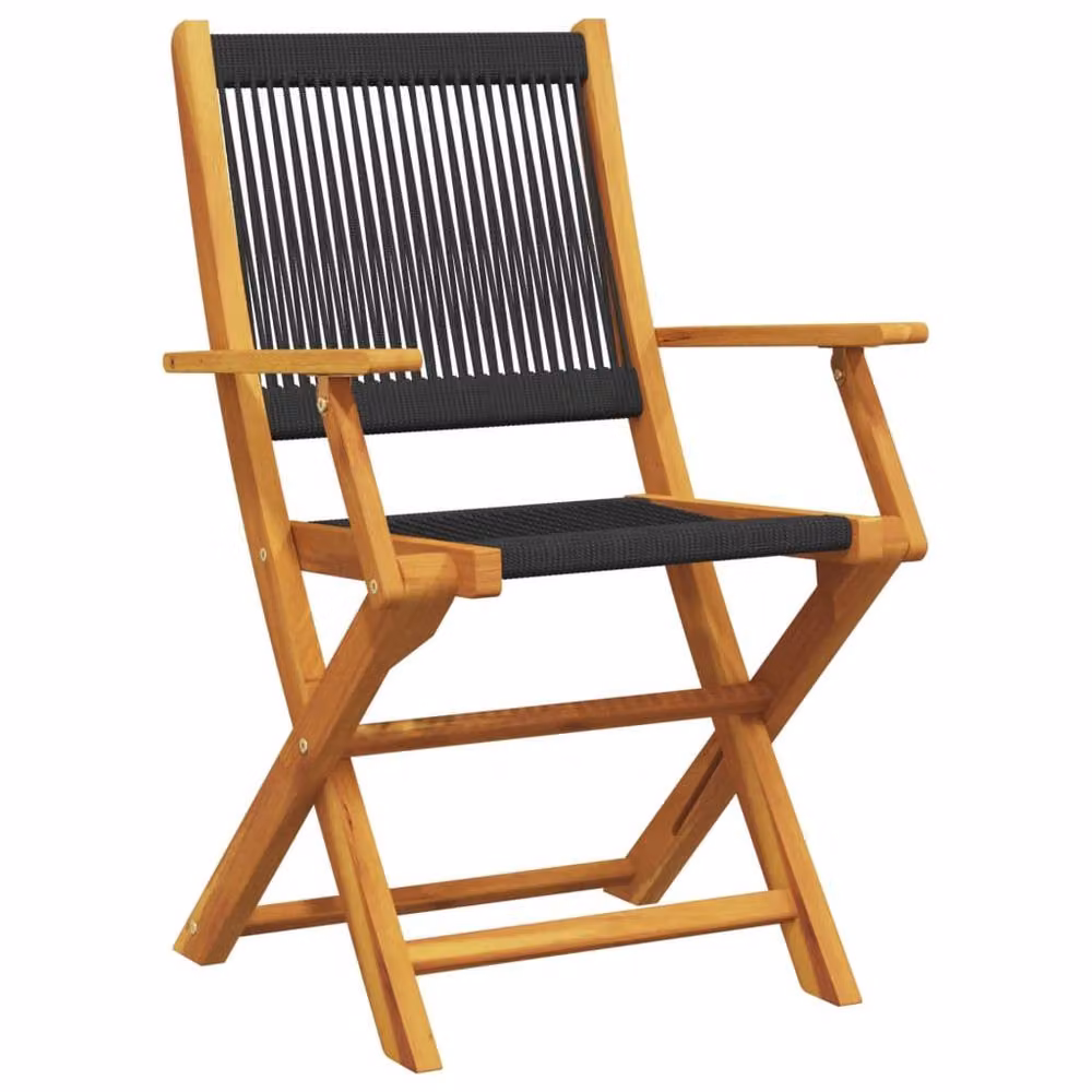Berkfield Home 3 Piece Bistro Set in Black Polypropylene and Natural Acacia Wood – 3