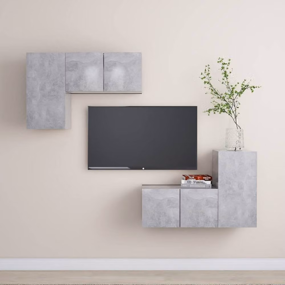 Berkfield Home 4 Piece Modern Living Room TV Cabinet Set in Matt Concrete Grey Engineered Wood