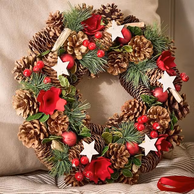 Dibor Traditional Starry Night Multicolour Floral Wreath, Diameter: 35 cm – 1