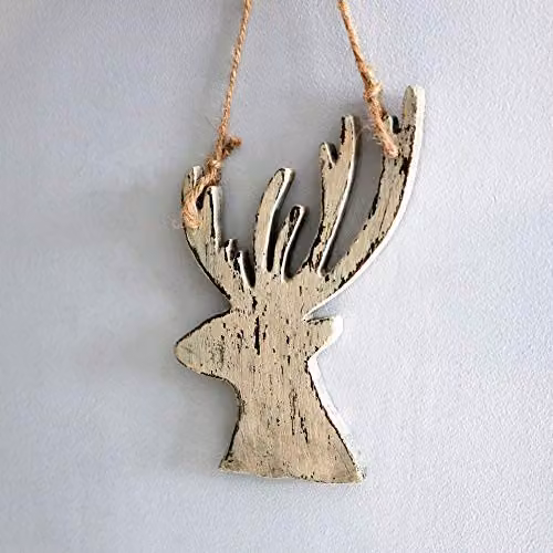 Shatchi Cream Wooden Hanging Reindeer Christmas Wall Decoration W: 17 cm, H: 26 cm – 1