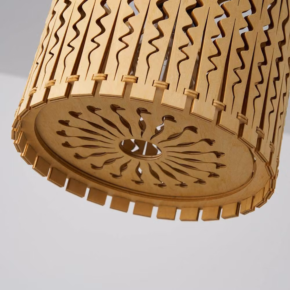 Garwarm Set of 3 Farmhouse Boho Wooden Pendant Lights in Natural Brown – 4