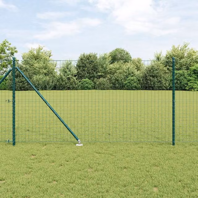 Berkfield Home 26-piece Galvanised Steel Round Fence Posts with Spike in Green, Height: 140 cm, Diameter: 32 mm