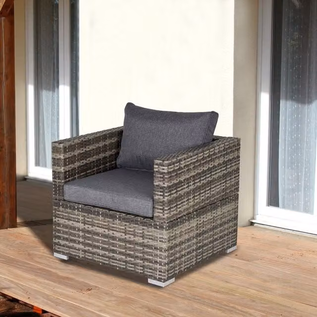Outsunny Modern Single Wicker Sofa Chair in Dark Grey