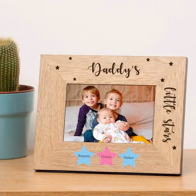 Uniqueful Personalised Little Star Wood Picture Frame, Brown, 10 x 15 cm