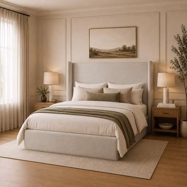 Desire Deco Lynx Wingback Upholstered Bed Frame in Beige, Single Size (90 x 200 cm) – 1