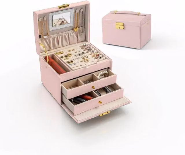 Modcraft 3 Layer Fabric Jewellery Box and Storage Cabinet in Pink