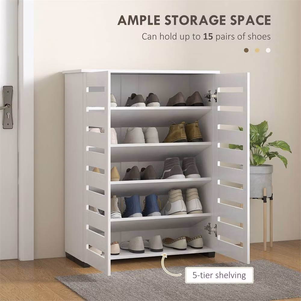 Nordara 5 Tier White Shoe Cabinet with Hinged Slatted Doors and Internal Shelves – 3