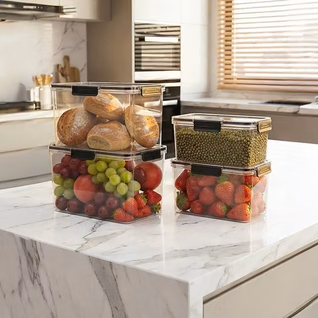 Lifeideas Set of 4 Nesting Transparent Plastic Fridge Storage Boxes with Clips