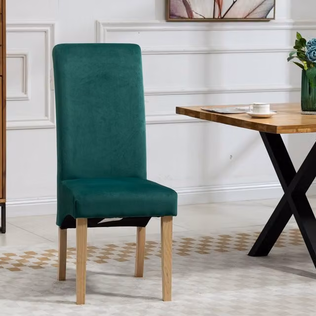 Artemis Home Set of 2 Rimini Modern Green Velvet Fabric Dining Chairs with Wood Legs
