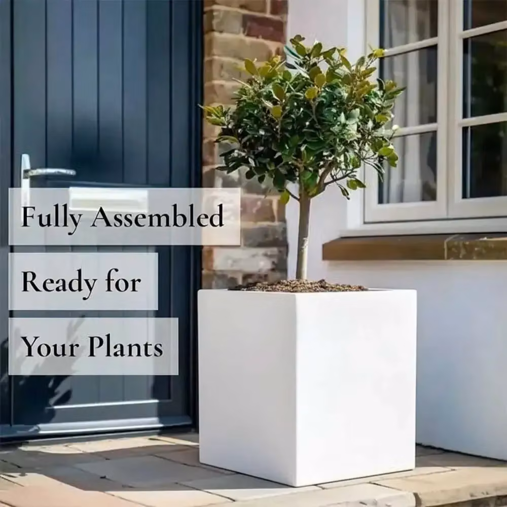 Tulipy Galvanised Steel Square Planter Tub, Matte White, W: 60 cm, D: 60 cm, H: 60 cm – 3