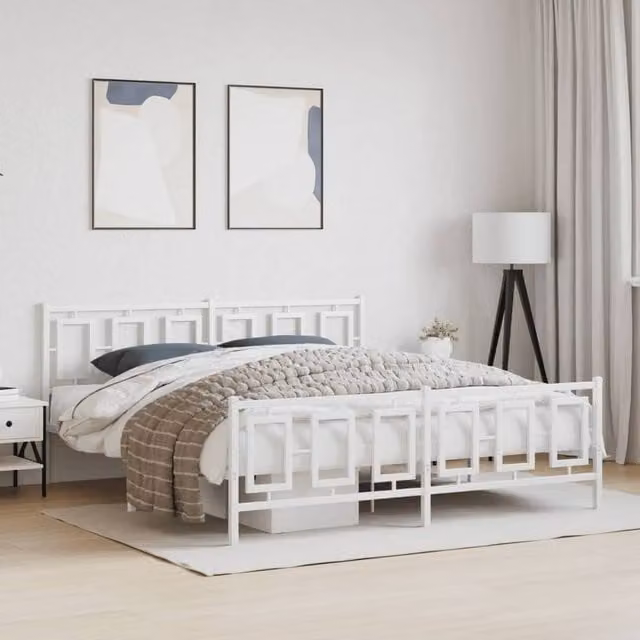 Berkfield Home Metal Bed Frame with Footboard, White, W/D/H: 180 x 200 cm