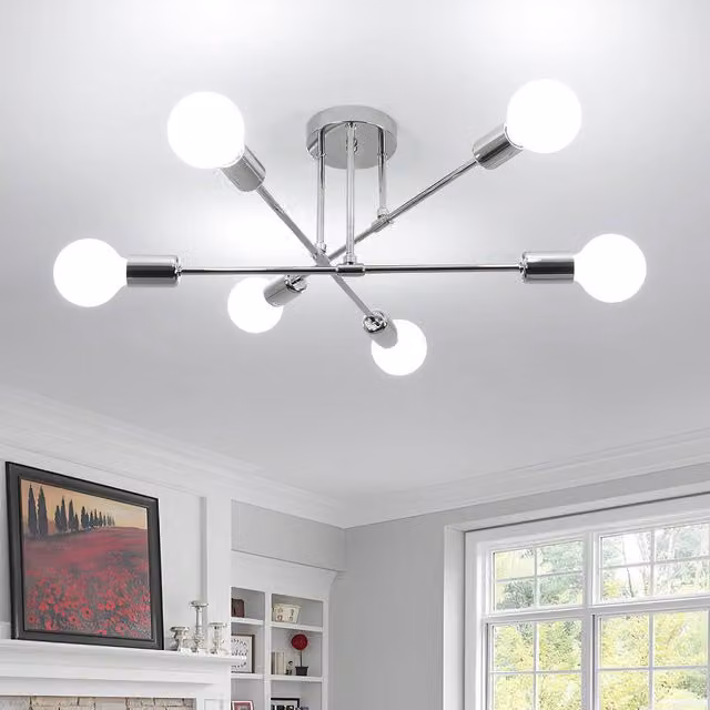 COMELY Modern 6 Head Sputnik Ceiling Light in Silver with Adjustable E27 Base