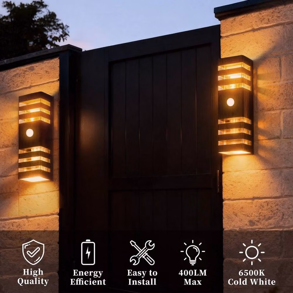 SPETLEK Modern Rectangular 6 Tier Wall Light in Black with Warm White Up and Down Lighting for Garden and Front Door – 3