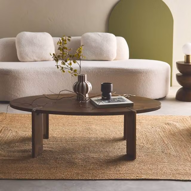 sweeek Oval Coffee Table in Solid Mango Wood, Dark Brown, W/D/H: 65 x 35 x 25 cm