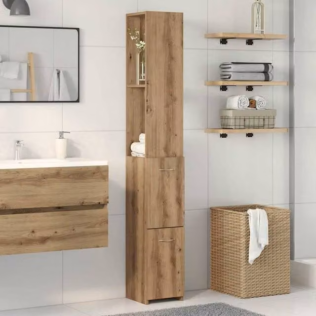 Berkfield Home Artisan Oak Bathroom Cabinet in Brown, W/D/H: 25 x 25 x 170 cm – 1