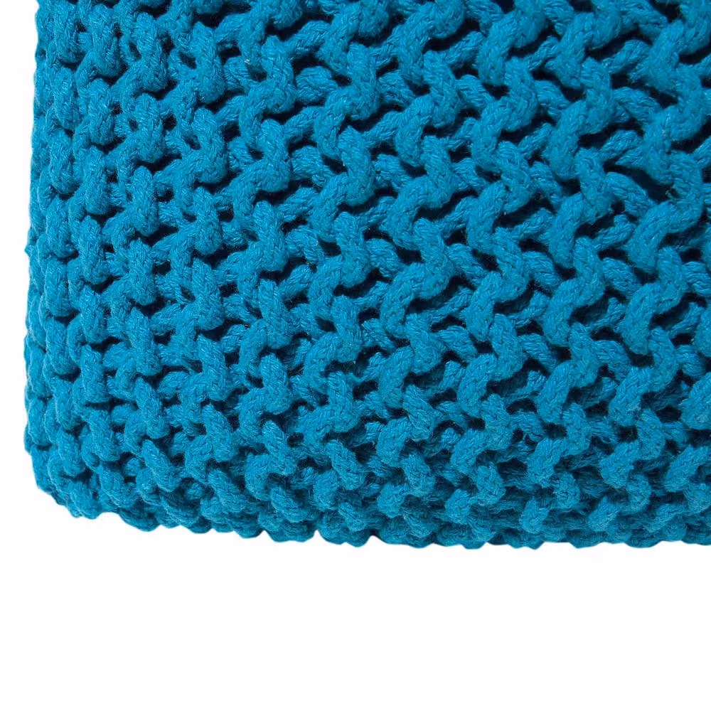 Wyld and Coco Blue Turquoise Knitted Cotton Pouf Ottoman W/D/H: 50 x 50 x 50 cm – 2