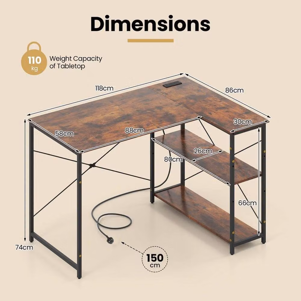 KORVIXA L-shaped Corner Gaming Desk in Brown – 2