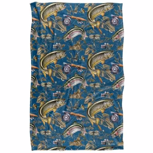 JQ Licensing Trout Tiki Fishing Pattern 2 Super Soft Silky Touch Fleece Blanket, Multicolour, 91 x 147 cm – 1