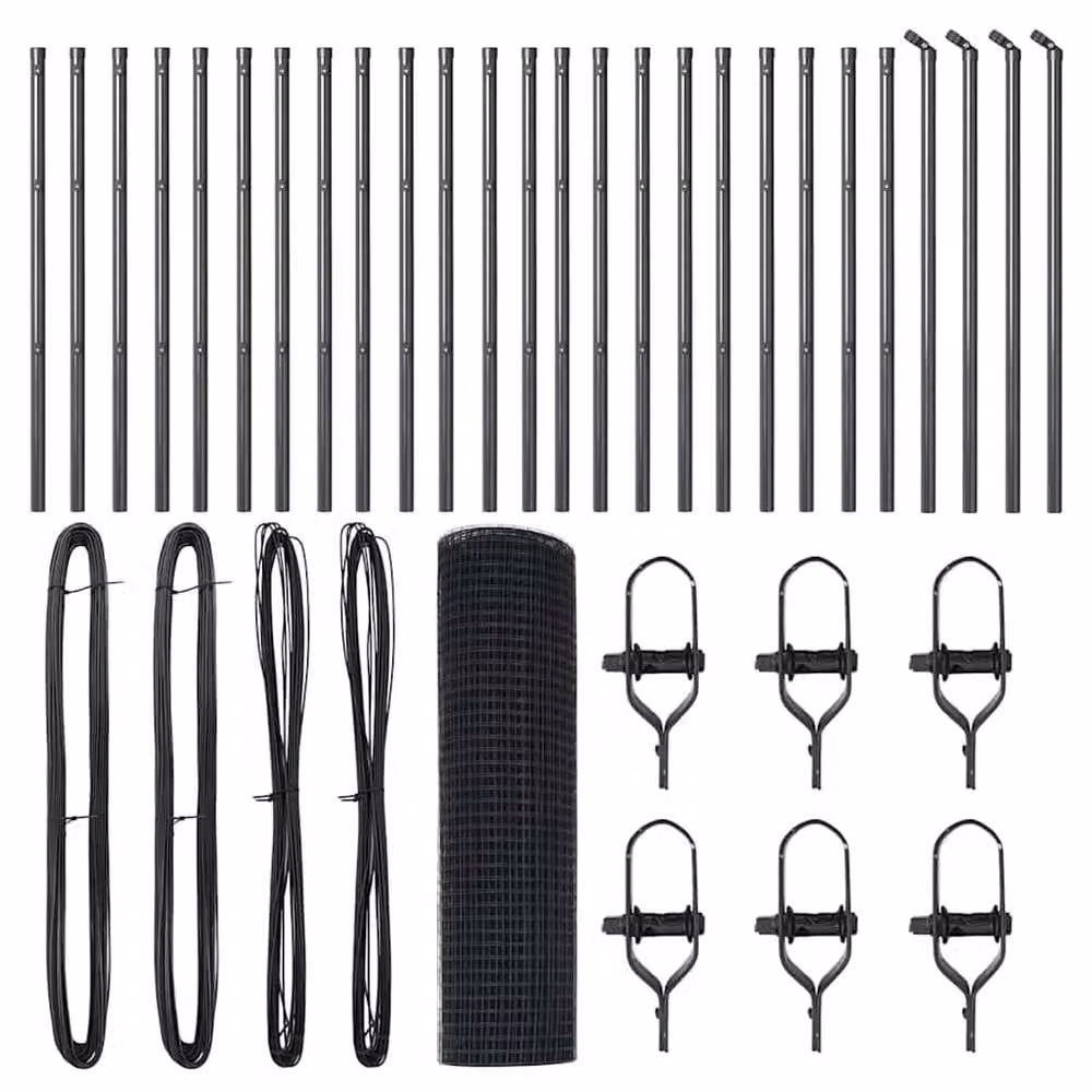 Berkfield Home Modern Grey Powder-Coated Steel Welded Wire Fence with 13 Posts, W: 0.5 m, L: 50 m – 5