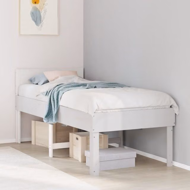 Berkfield Home Single Solid Wood Pine Bed Frame in White, W/D/H: 90 x 190 cm – 1
