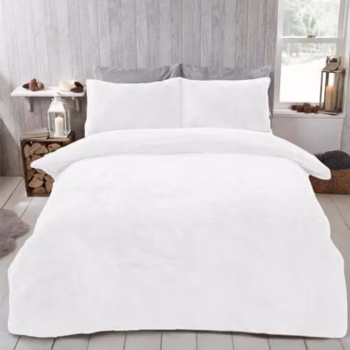 OHS White Teddy Fleece Duvet Cover and Pillowcase Set – 1