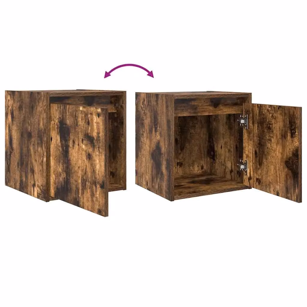 Berkfield Home Wall-Mounted Bedside Cabinet in Smoked Oak Brown, W/D/H: 38 x 34 x 40 cm – 6