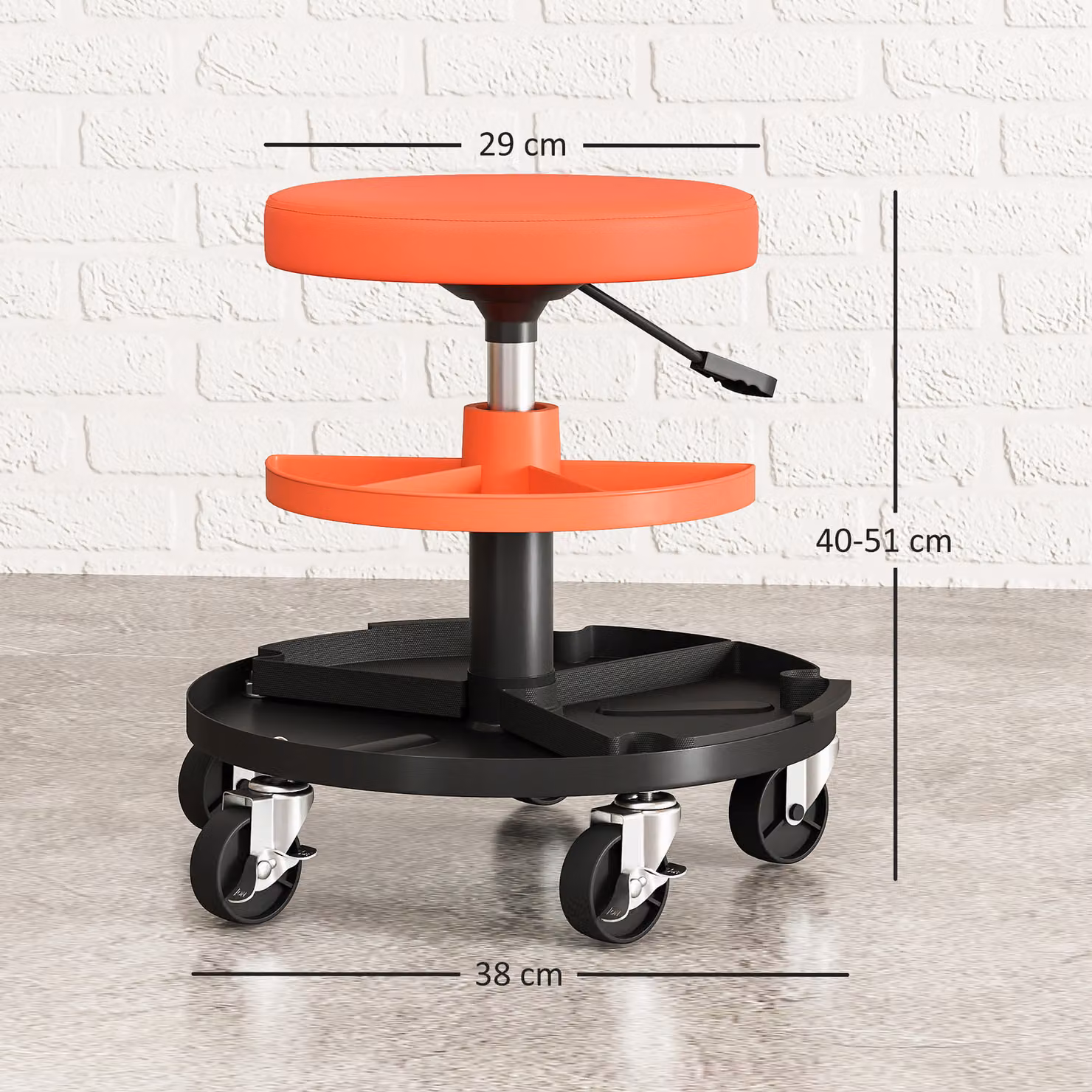 HOMCOM Rolling Mechanic Stool in Yellow with 360 Degree Swivel, Castors and Tool Tray Storage – 3