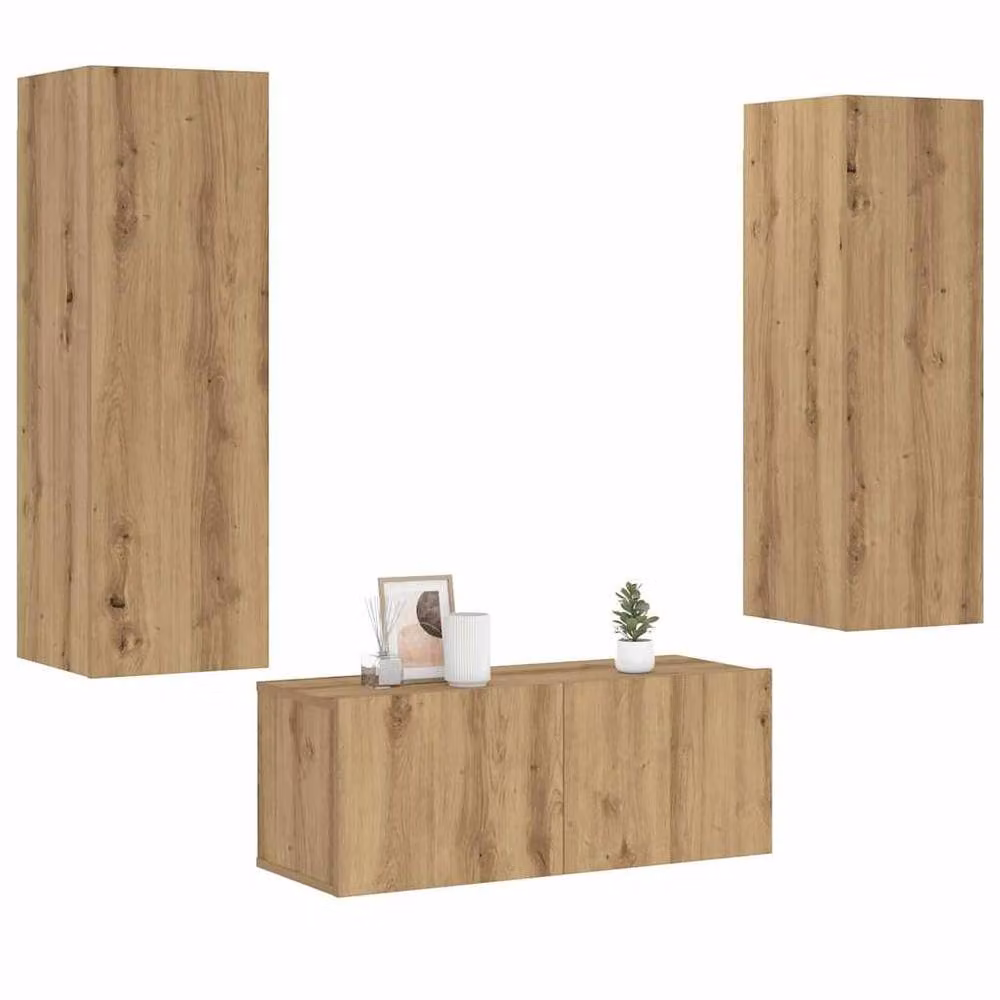 Berkfield Home Artisan Oak Wall Mounted TV Cabinets, 3 Piece Set in Brown – 2