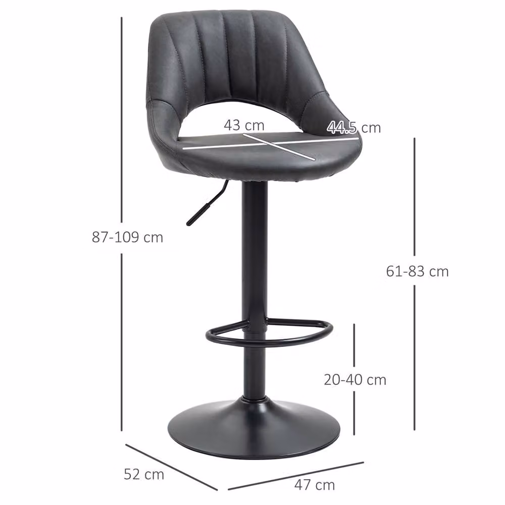 Nordara Set of 2 Grey Synthetic Leather Swivel Bar Stools with Height Adjustment – 2