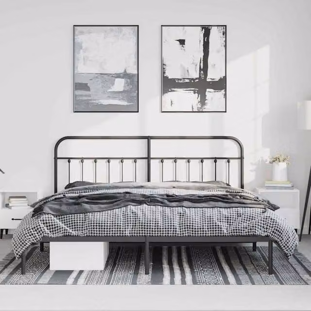 Berkfield Home Metal Bed Frame with Headboard in Black, W/D/H: 183 x 187 x 100 cm