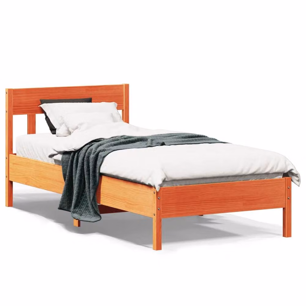 Berkfield Home Beautiful Solid Wood Pine Bed Frame in Wax Brown, W/D/H: 90 x 200 cm – 2