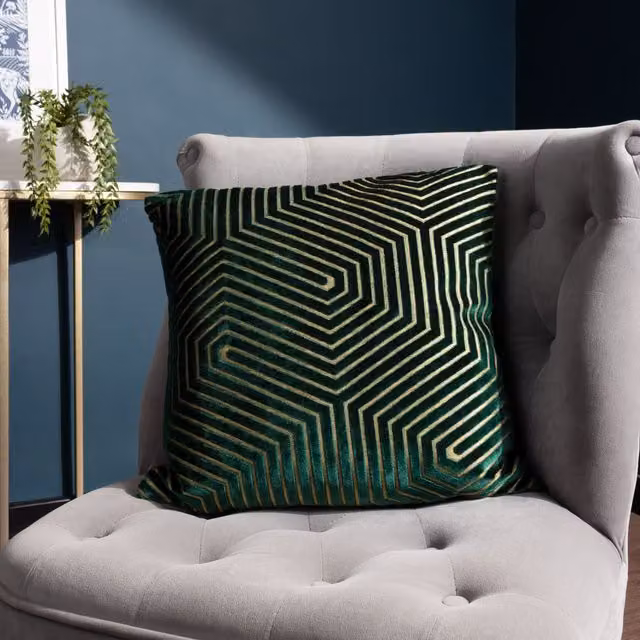 Paoletti Evoke Square Velvet Cushion in Green, W/D/H: 55 x 55 x 55 cm – 5