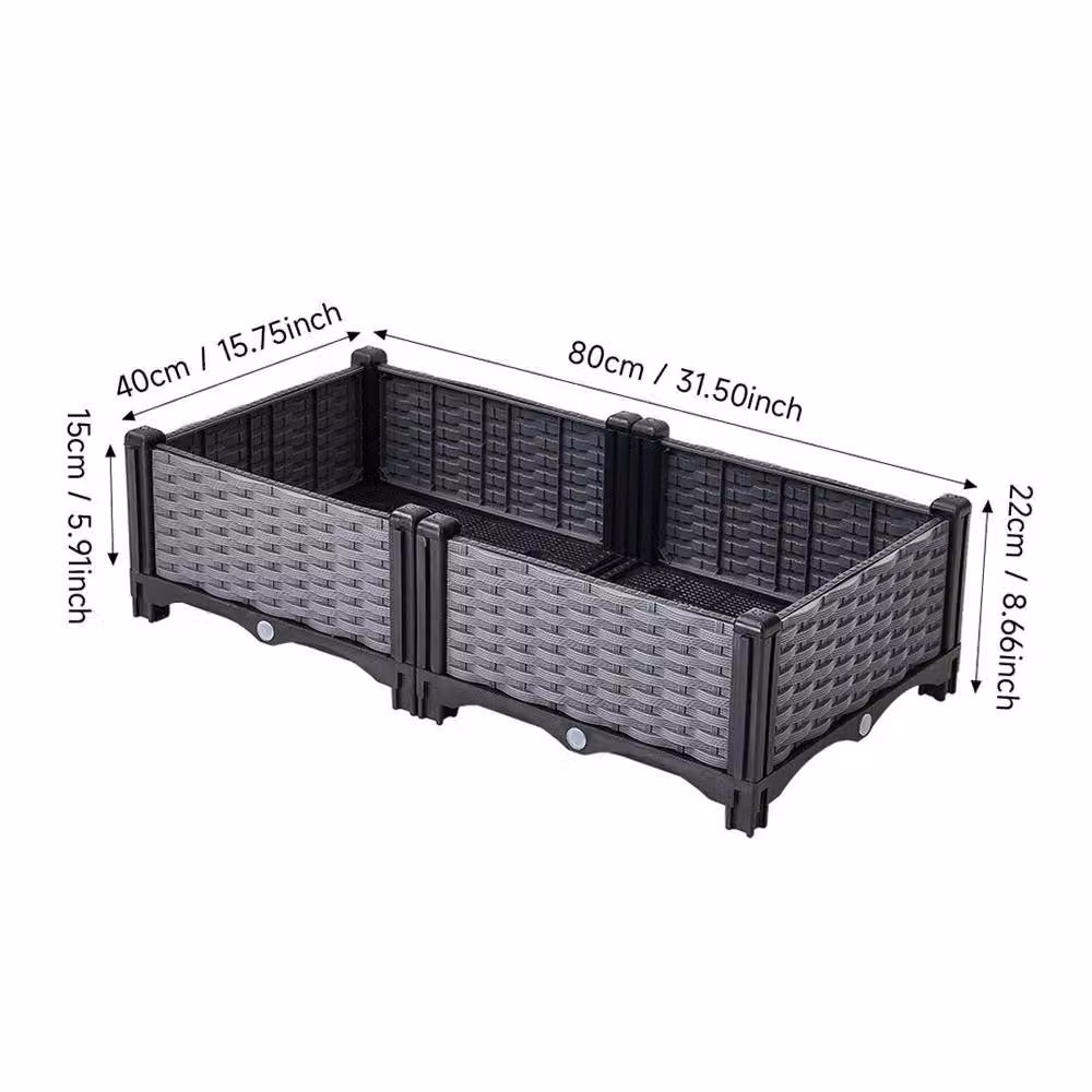 NESTLUNE Grey Rattan Effect Plastic Raised Garden Bed W: 80 cm, D: 40 cm, H: 22 cm – 2