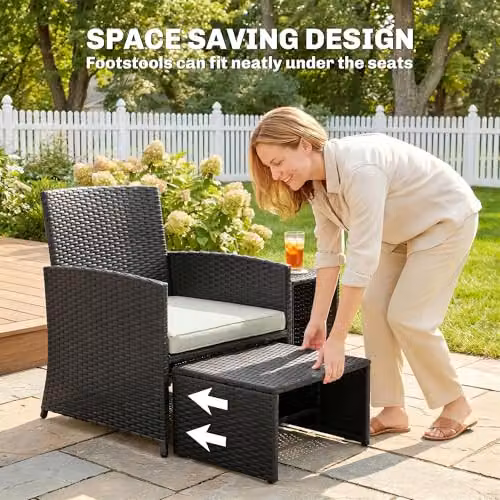 Outsunny 6 Piece L-Shape Rattan Garden Furniture Set with Upholstered Cushions and Coffee Table in Black – 3