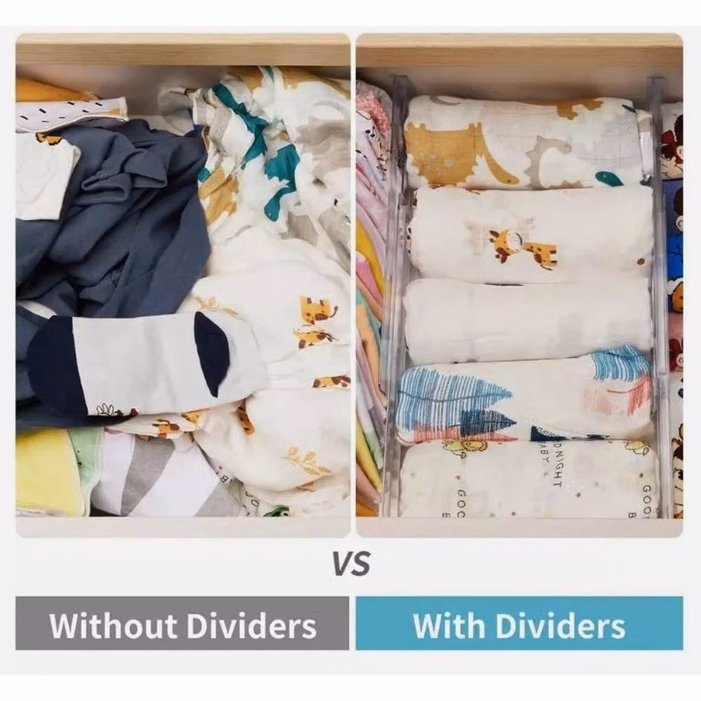 FLAVORA 8-Piece DIY Drawer Divider Household Storage Organiser in Transparent Plastic, Width: 50 cm – 3