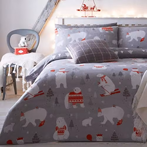 Bedlam Christmas Polycotton Duvet Cover Set in Silver and Grey, W/H: 180 x 200 cm – 4