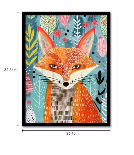 Artery8 Devious Fox in Garden Folk Art Framed Wall Art Print, Multicolour, W: 21.0 cm, H: 29.7 cm – 4